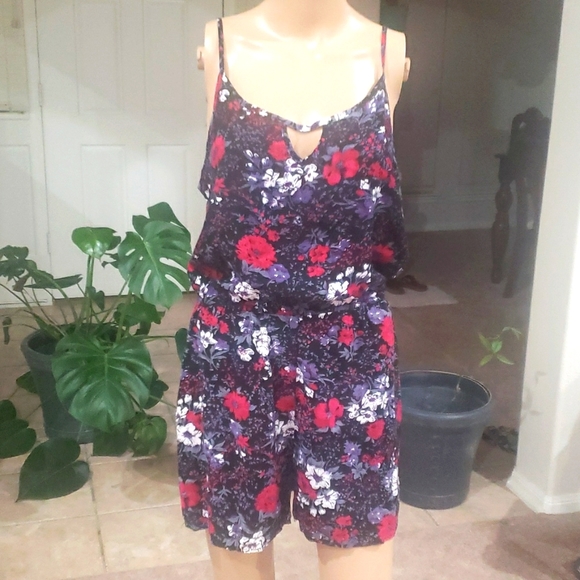 Hype Pants - HYPE l artsy floral display flowy spaghettistrap romper double keyhole airy